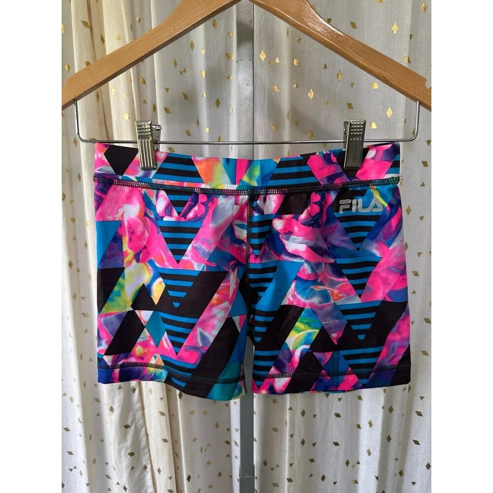Fila Sport Girls Colorful Geometric Compression Athletic Bike Shorts L (14)